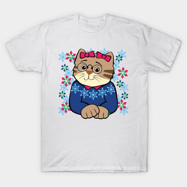 Christmas Sweater Cat T-Shirt by Sue Cervenka